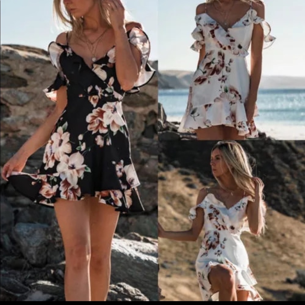 1 left! White Floral Ruffle Off Shoulder Dress - Picture 6 of 6